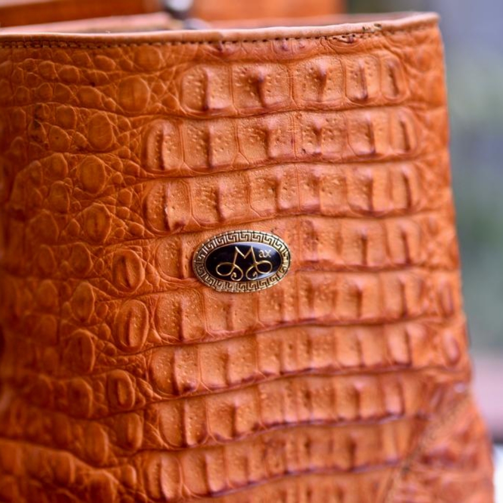 Men's Orange Croc-Texture Cowboy Boots - Picture 3 of 12
